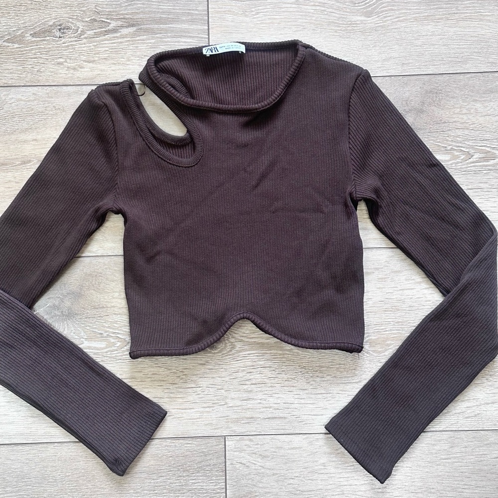 Zara Ribbed Long Sleeve Crop Top - Picture 5 of 13